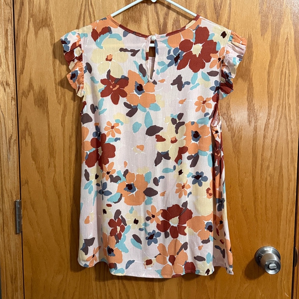 2 Hearts Vibrant Floral Ruffle Sleeve Blouse - Picture 5 of 7
